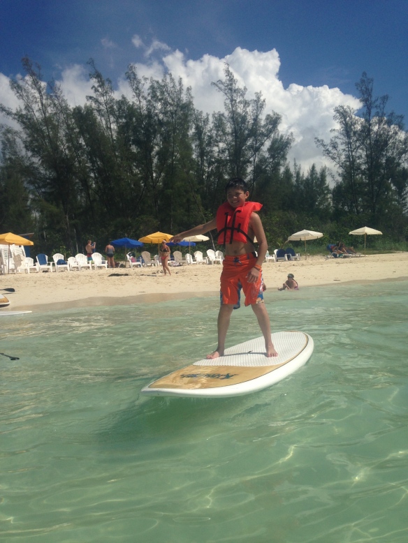 Paddle boarding without a paddle in Freeport, Bahamas 8/26/15